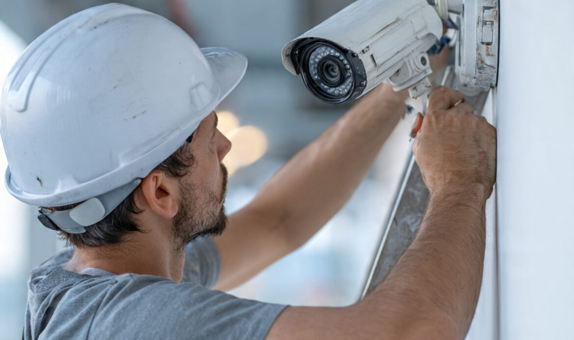 man installing cctv camera of anwar technologies